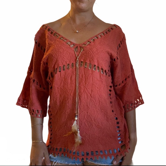 Forever 21 Burnt Orange V Neck Knit Top Sz. Small - Picture 2 of 11